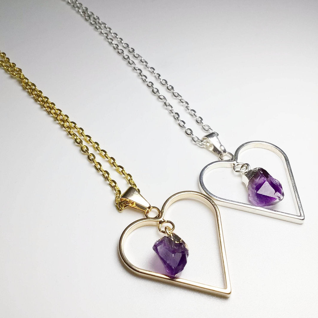 Heart Necklace with Amethyst - Rocks and Gems Canada