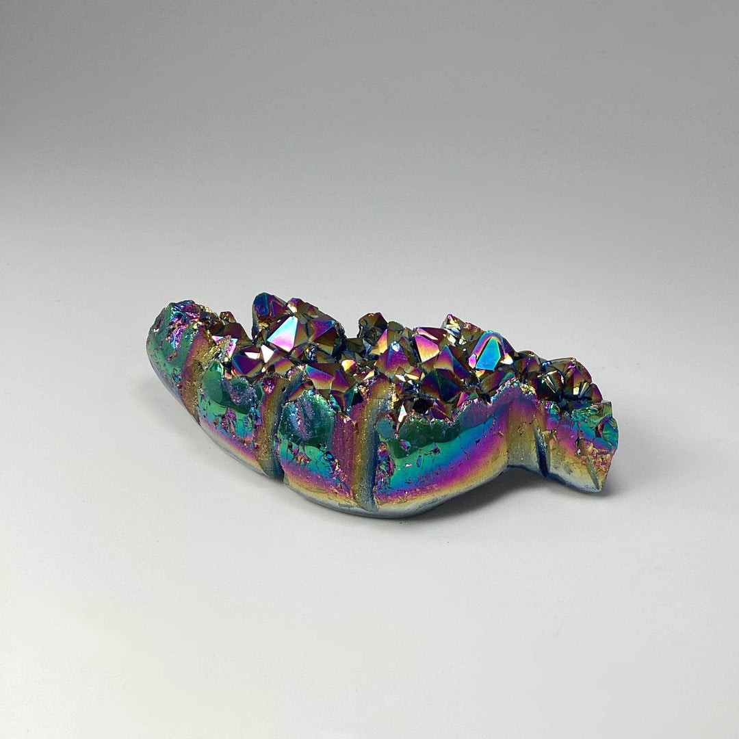 Rainbow Amethyst Druze Cluster Leaf Carving - Rocks and Gems Canada