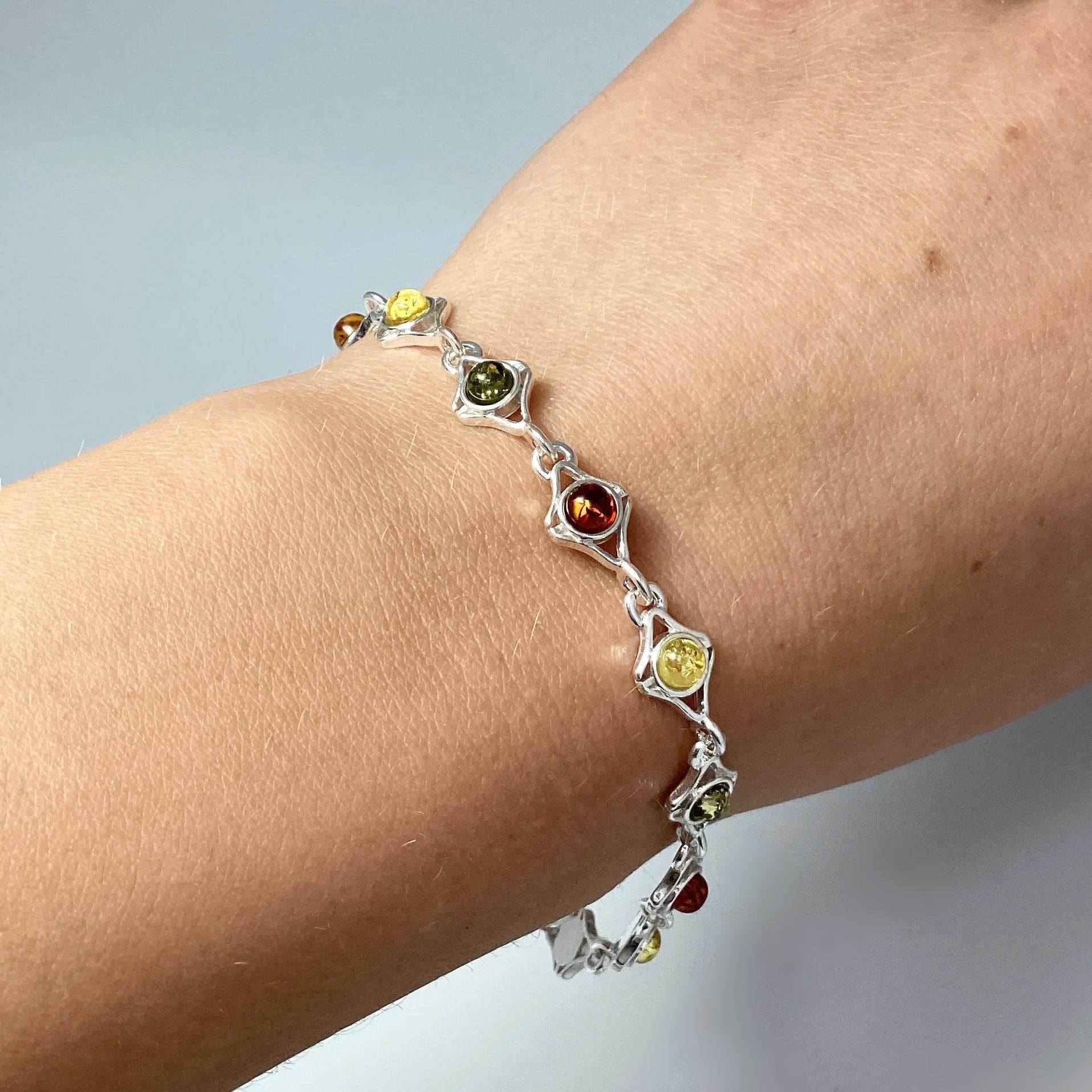 Mixed Amber Sterling Silver Bracelet - Rocks and Gems Canada