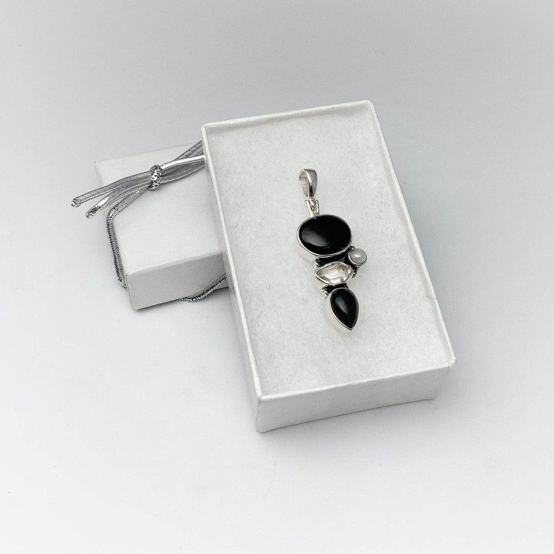Black Onyx, Herkimer Diamond and Pearl Pendant - Rocks and Gems Canada