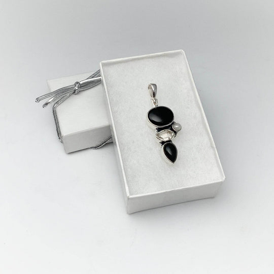 Black Onyx, Herkimer Diamond and Pearl Pendant - Rocks and Gems Canada