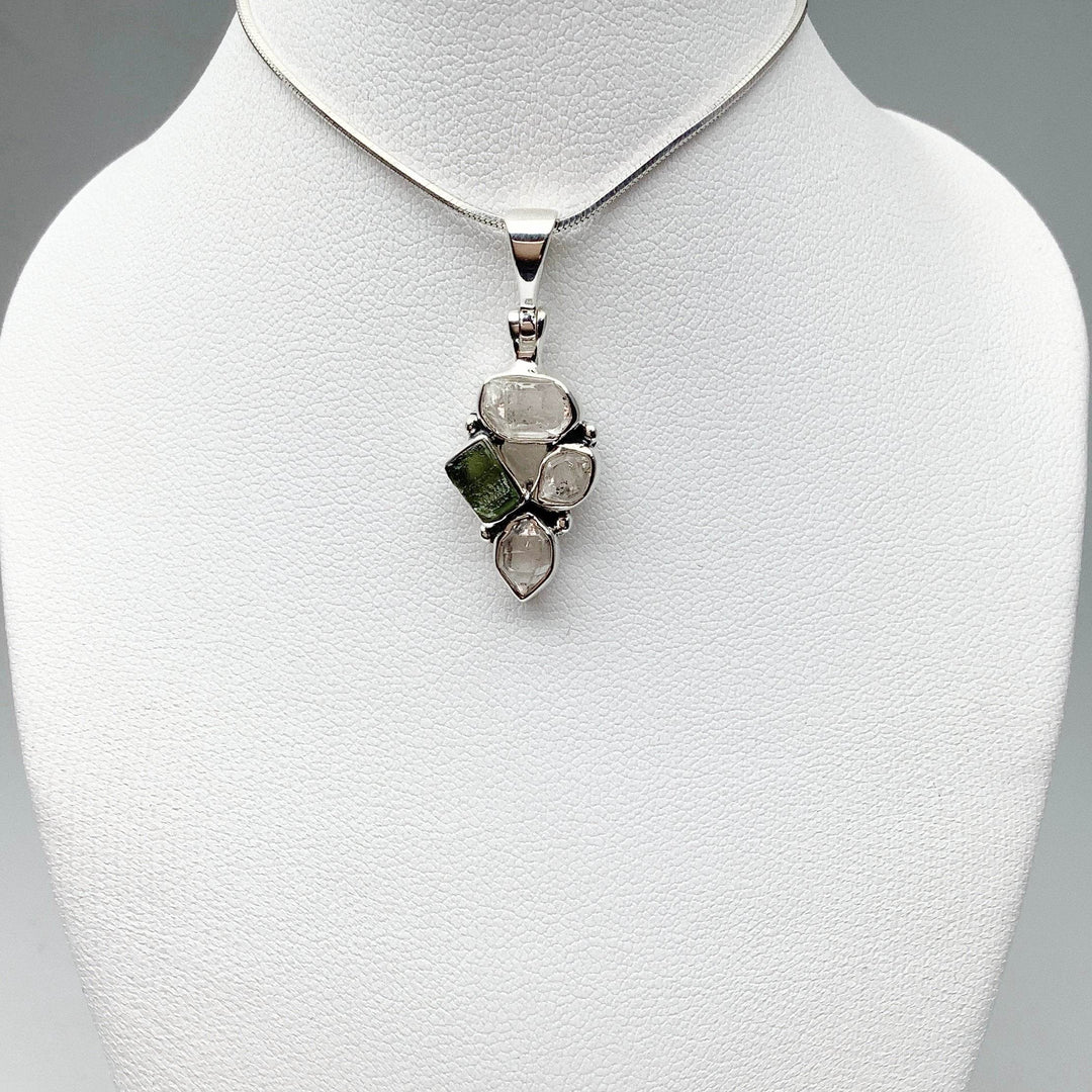 Moldavite and Herkimer Diamond Pendant - Rocks and Gems Canada
