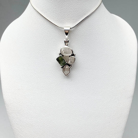 Moldavite and Herkimer Diamond Pendant - Rocks and Gems Canada
