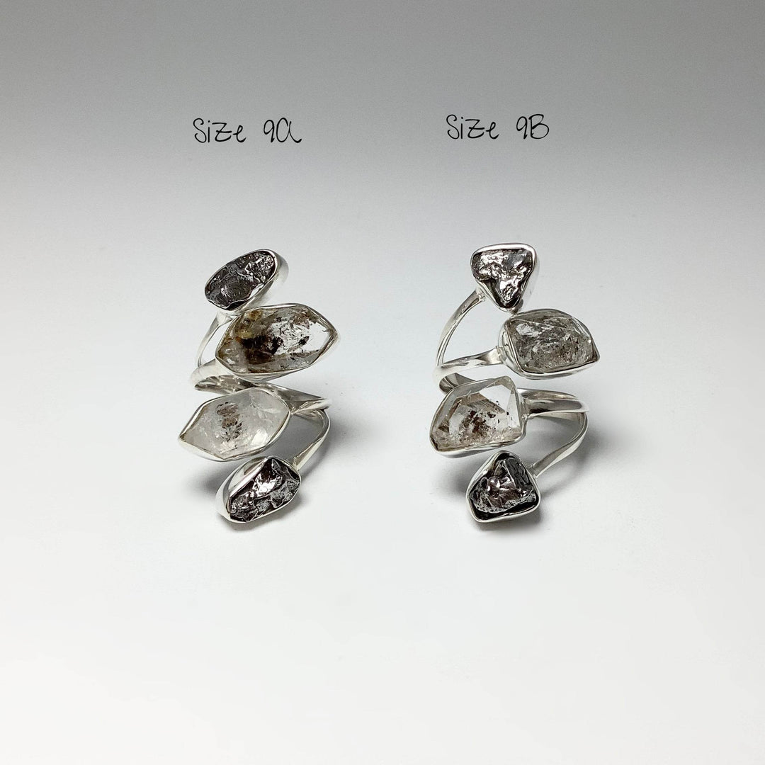 Campo Del Cielo Meteorite and Herkimer Diamond Adjustable Ring - Rocks and Gems Canada