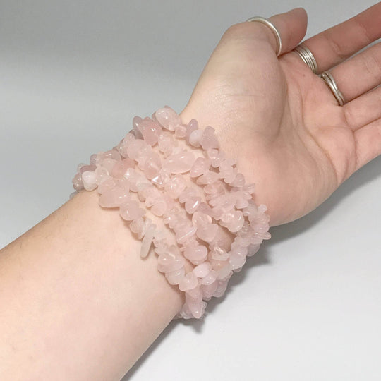 Rose Quartz Chip Beaded Bracelet - Rocks and Gems Canada