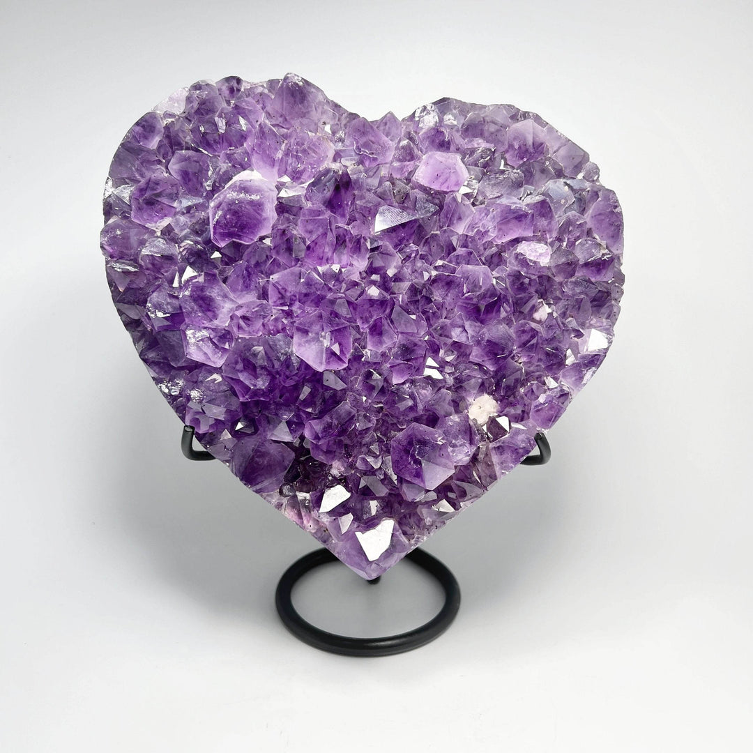 Large Amethyst Druze Cluster Heart On Stand - Rocks and Gems Canada