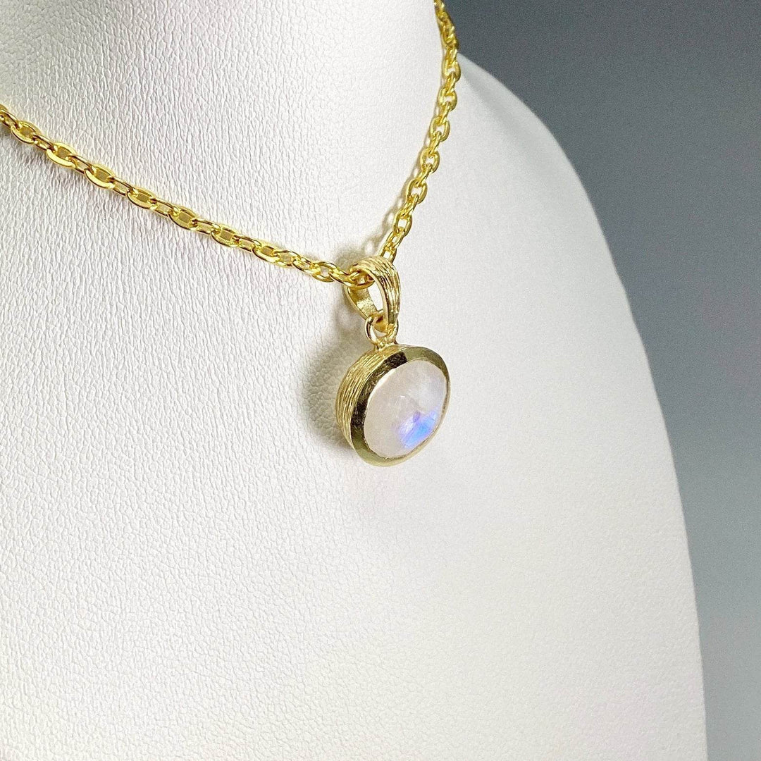 Rainbow Moonstone Gold Finish Pendant - Rocks and Gems Canada