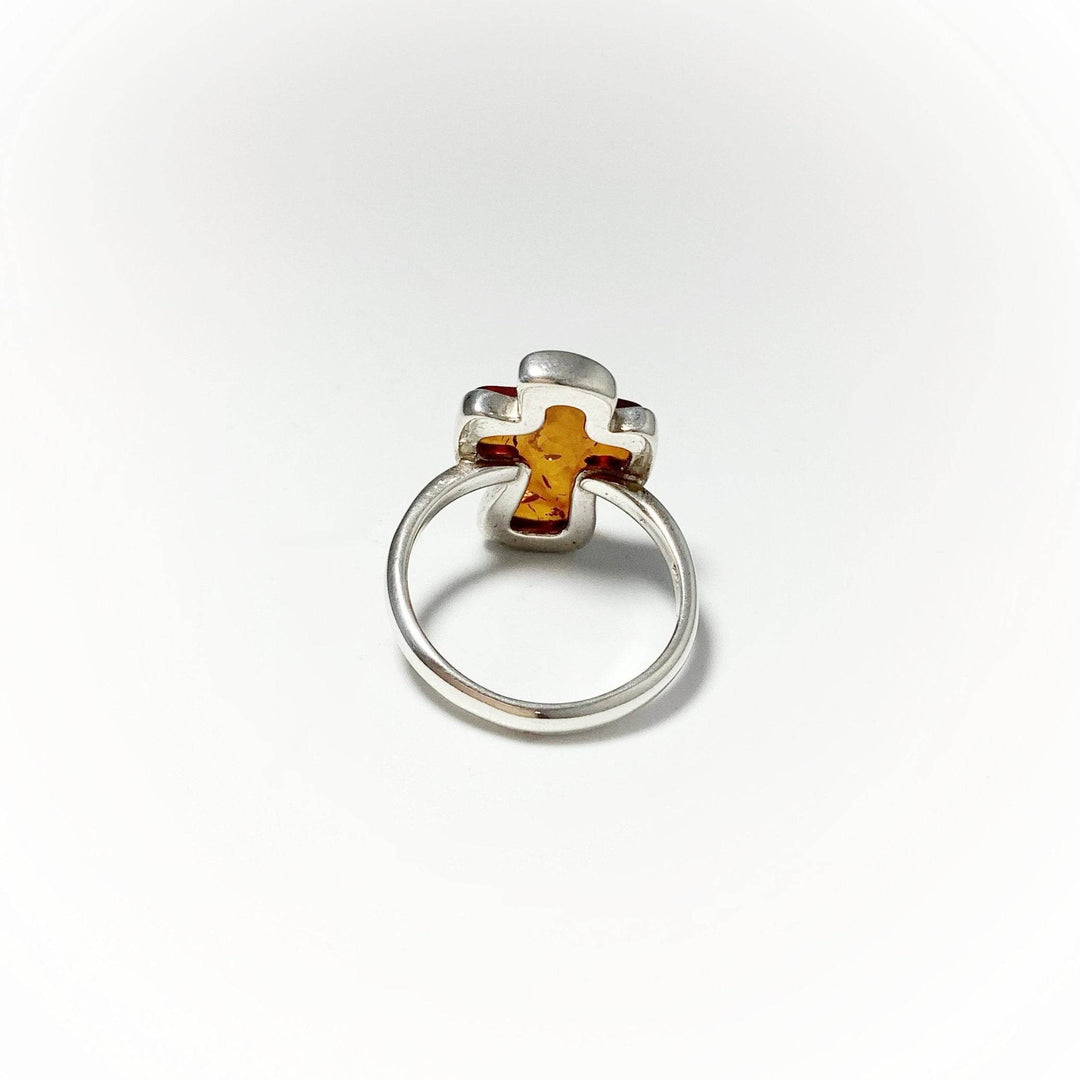 Cognac Amber Cross Ring - Rocks and Gems Canada