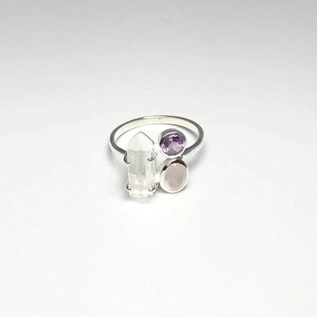 Quartz Point, Amethyst and Rose Quartz Ring - Rocks and Gems Canada
