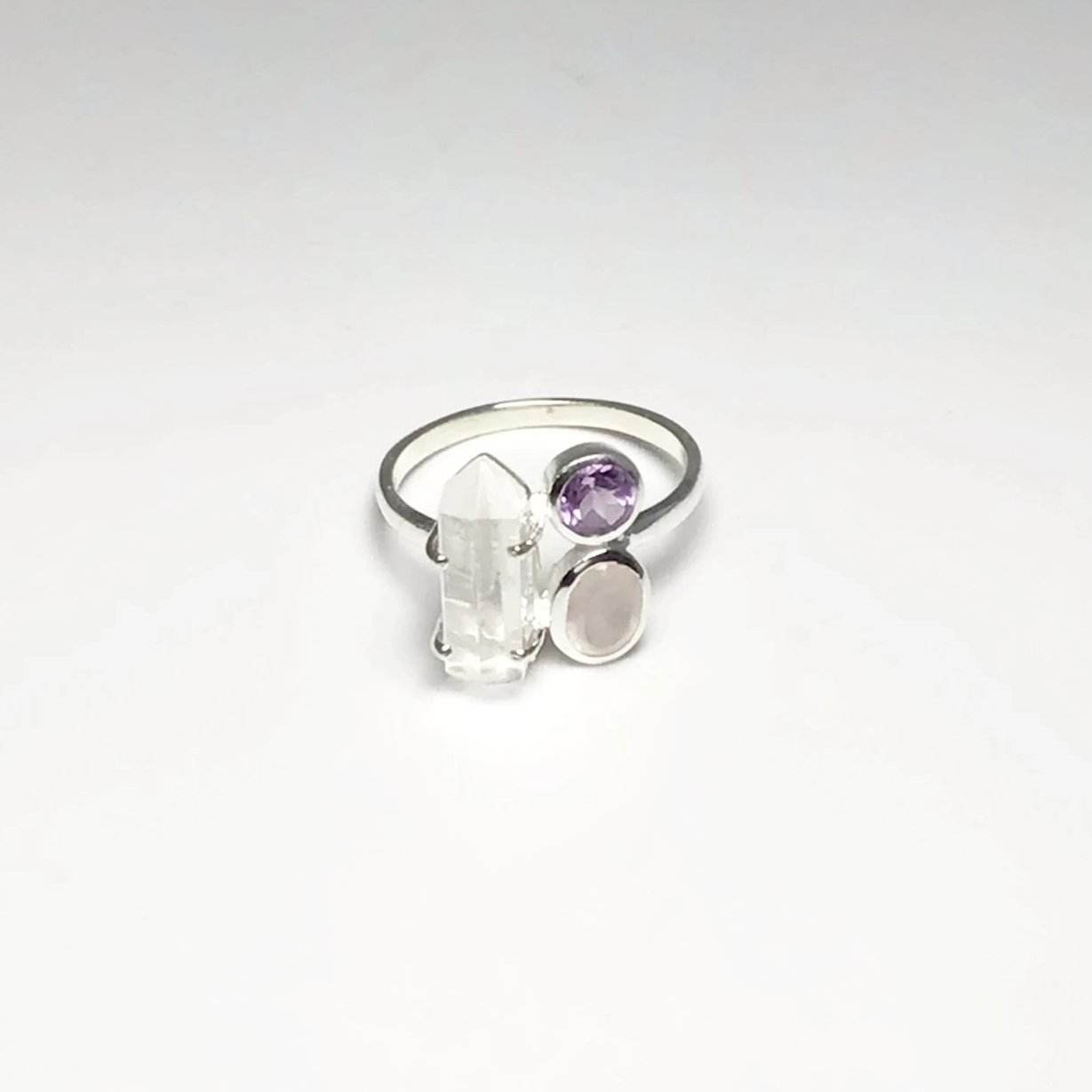 Quartz Point, Amethyst and Rose Quartz Ring - Rocks and Gems Canada