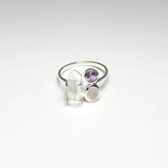 Quartz Point, Amethyst and Rose Quartz Ring - Rocks and Gems Canada