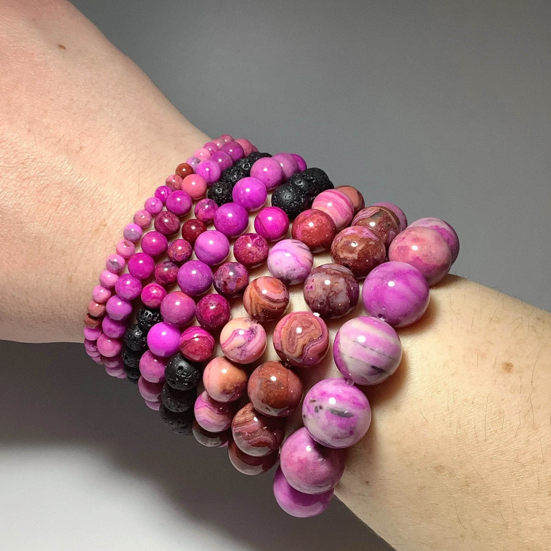 Pink Crazy Lace Agate Beaded Bracelet - Rocks and Gems Canada