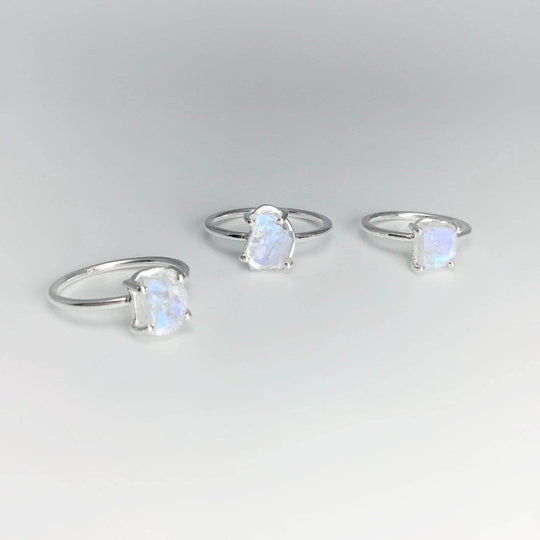 Raw Rainbow Moonstone Ring - Rocks and Gems Canada