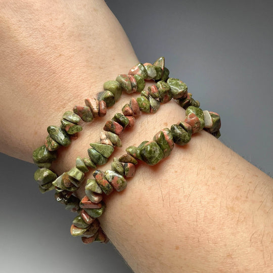 Unakite Chip Beaded Bracelet - Rocks and Gems Canada