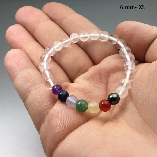 Milky Quartz Beaded Bracelet with Chakra Beads - Rocks and Gems Canada