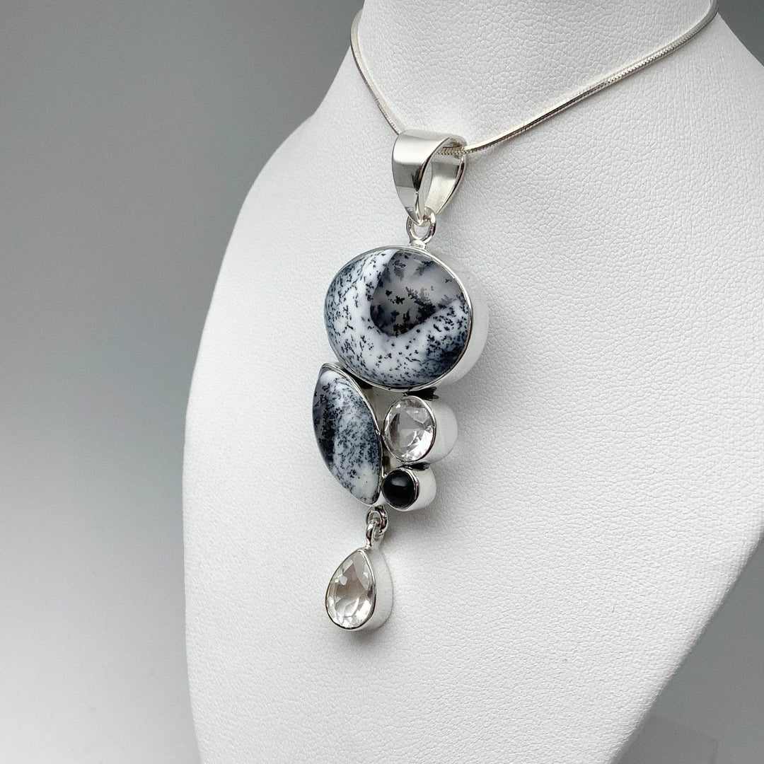 Dendritic Opal, Black Onyx and Clear Quartz Pendant - Rocks and Gems Canada