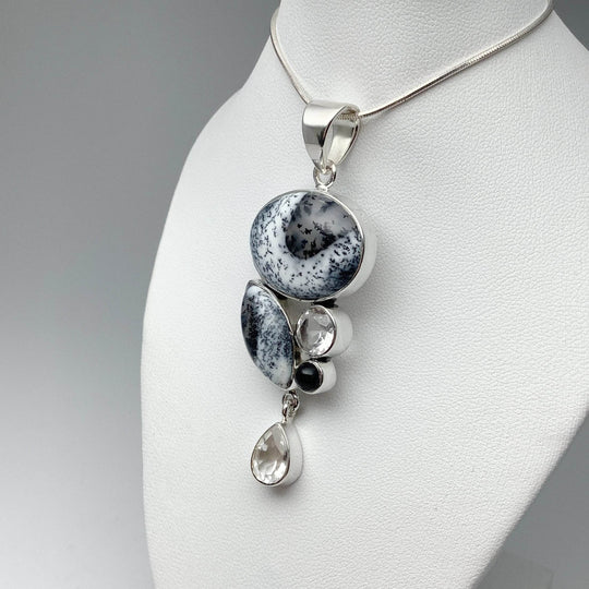 Dendritic Opal, Black Onyx and Clear Quartz Pendant - Rocks and Gems Canada