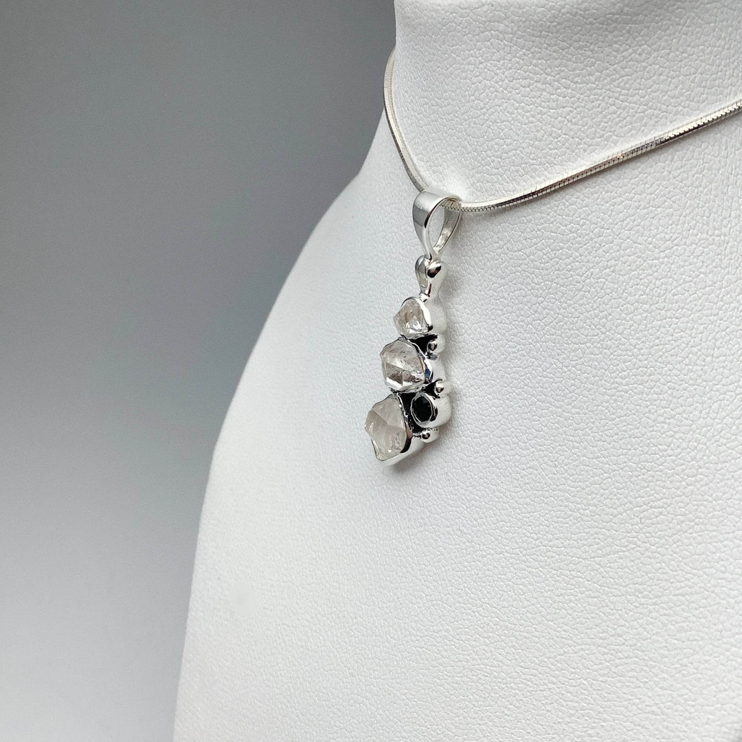 Herkimer Diamond and Black Onyx Pendant - Rocks and Gems Canada
