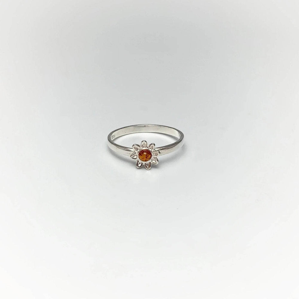 Cognac Amber Flower Ring - Rocks and Gems Canada