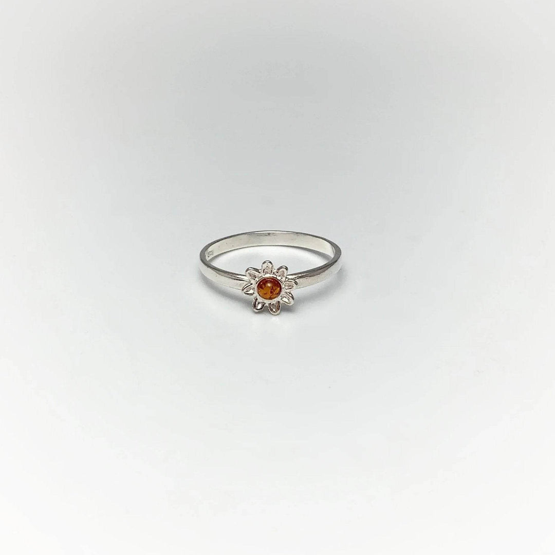 Cognac Amber Flower Ring - Rocks and Gems Canada