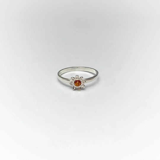 Cognac Amber Flower Ring - Rocks and Gems Canada
