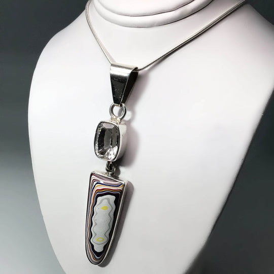 Fordite and Faceted Quartz Pendant - Rocks and Gems Canada