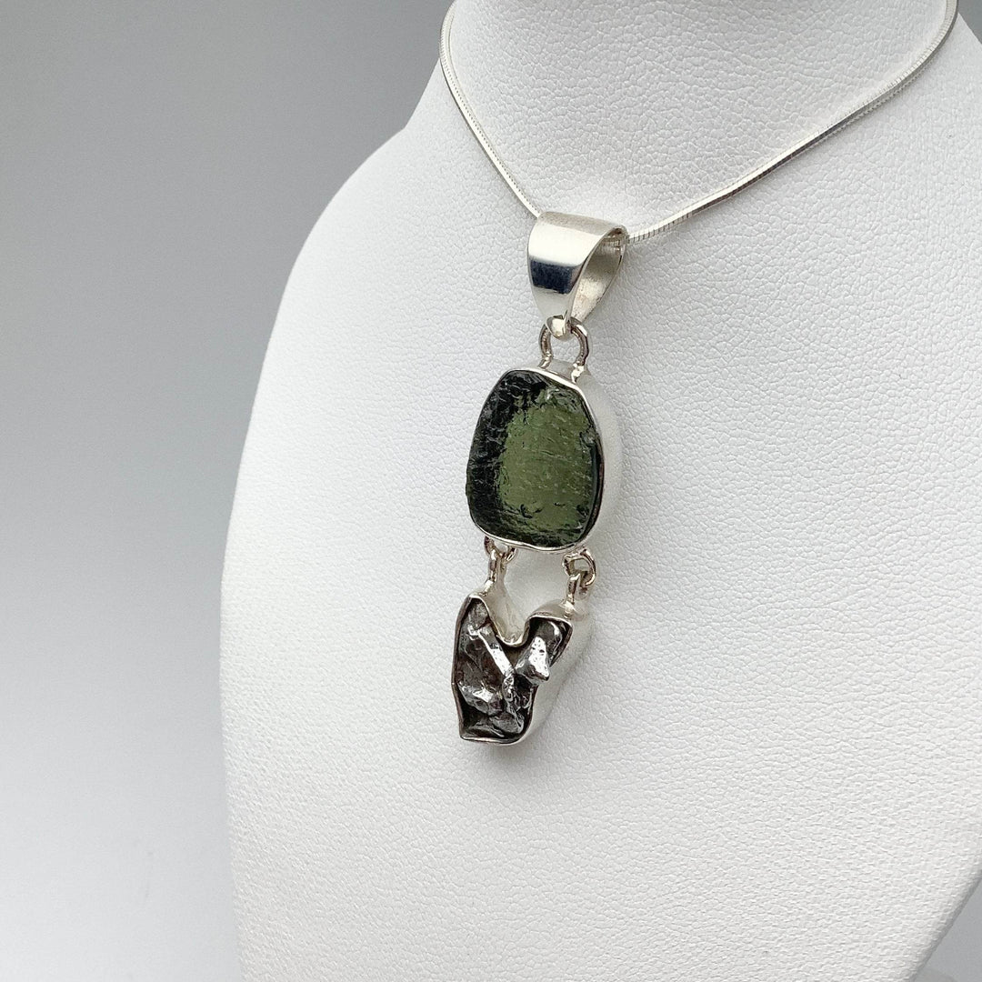 Moldavite with Campo Del Cielo Meteorite Pendant - Rocks and Gems Canada