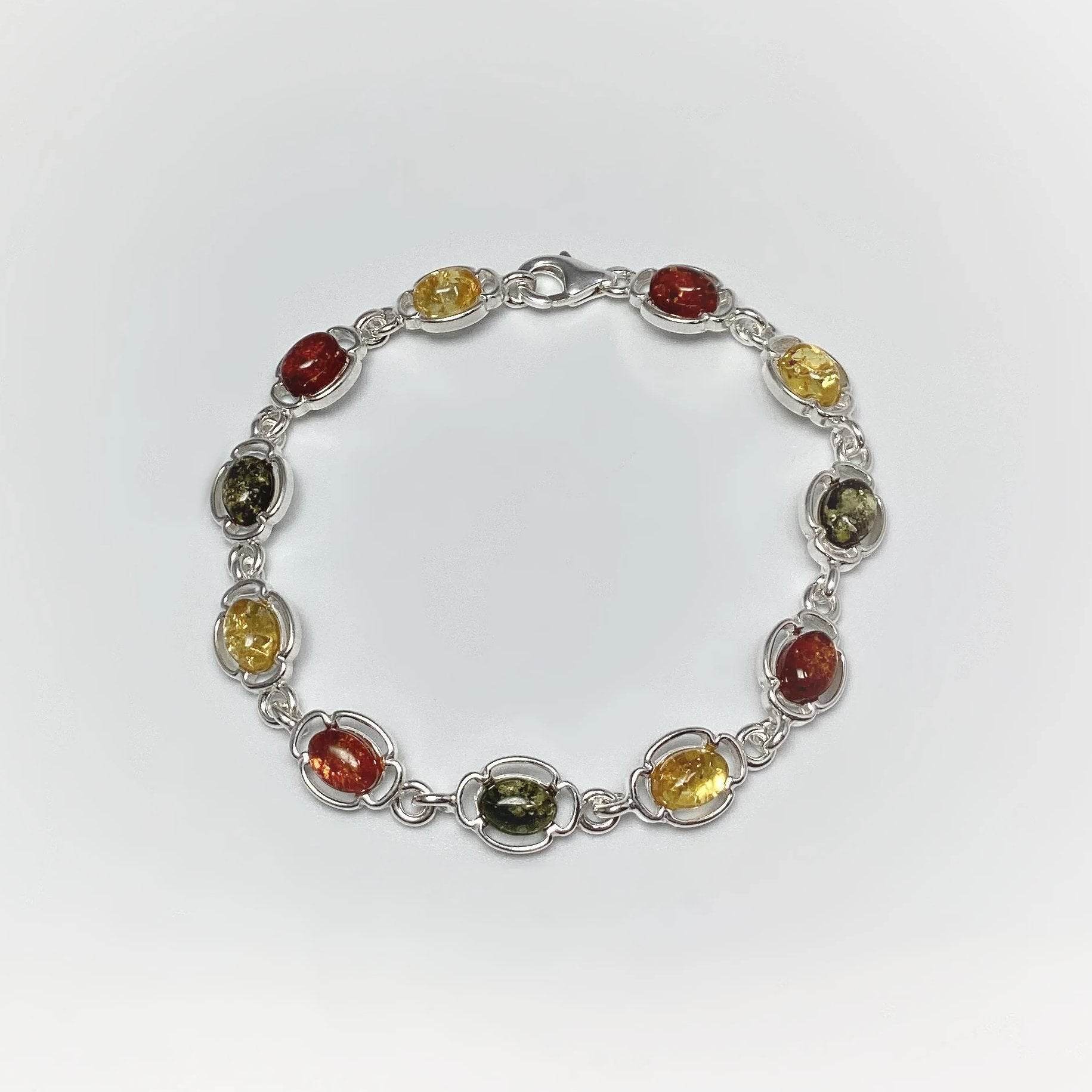 Mixed Amber Sterling Silver Bracelet - Rocks and Gems Canada