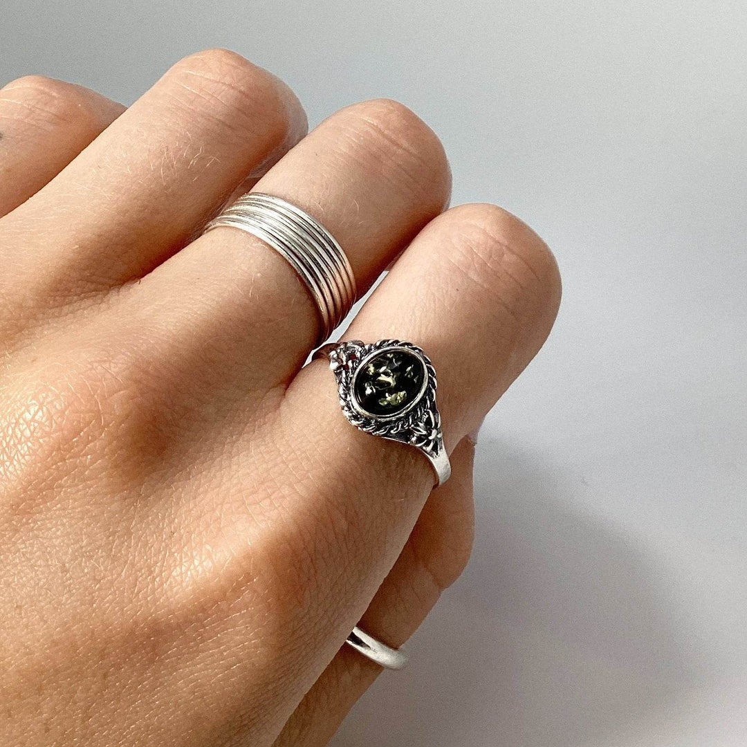 Green Amber Ring - Rocks and Gems Canada