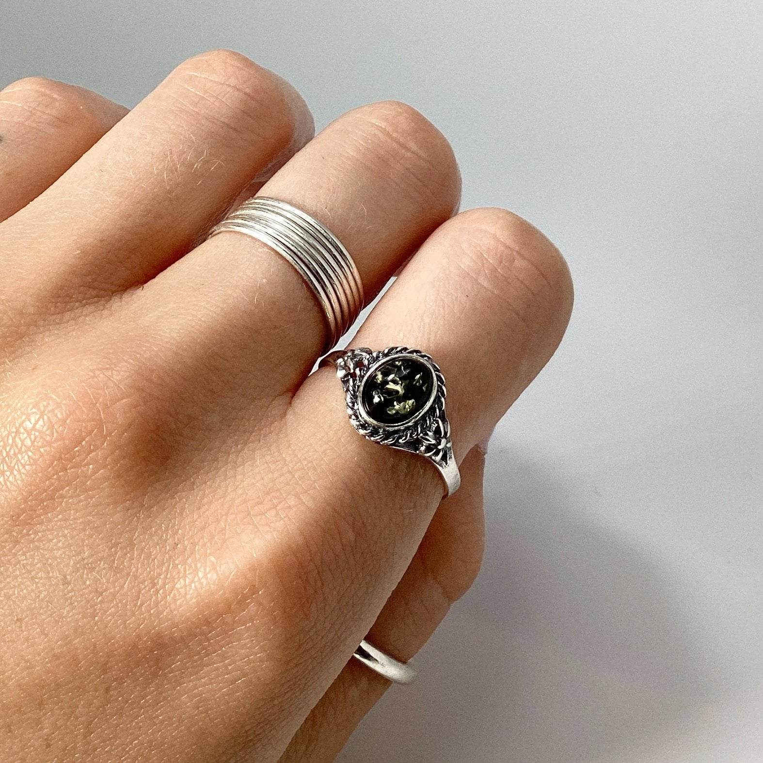 Green Amber Ring - Rocks and Gems Canada