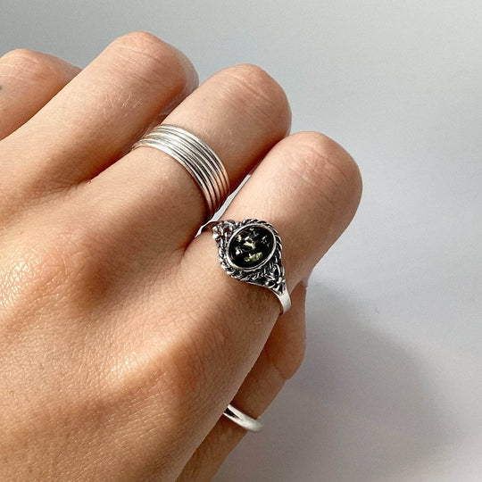 Green Amber Ring - Rocks and Gems Canada