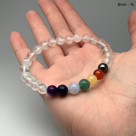 Milky Quartz Beaded Bracelet with Chakra Beads - Rocks and Gems Canada