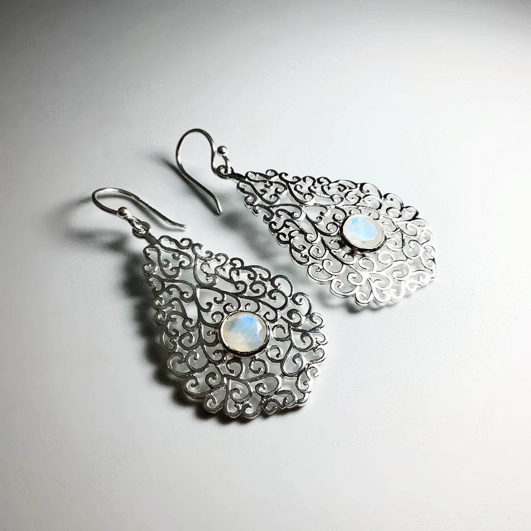 Rainbow Moonstone Dangle Earrings - Rocks and Gems Canada