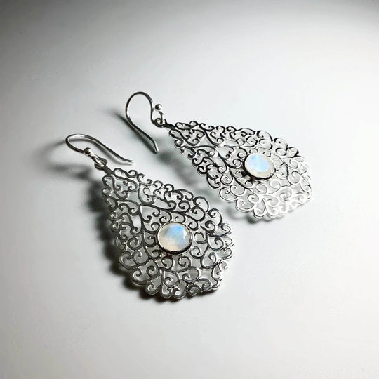 Rainbow Moonstone Dangle Earrings - Rocks and Gems Canada