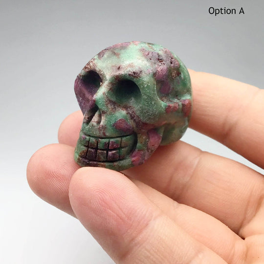 Carved Ruby Fuchsite Skull - Rocks and Gems Canada