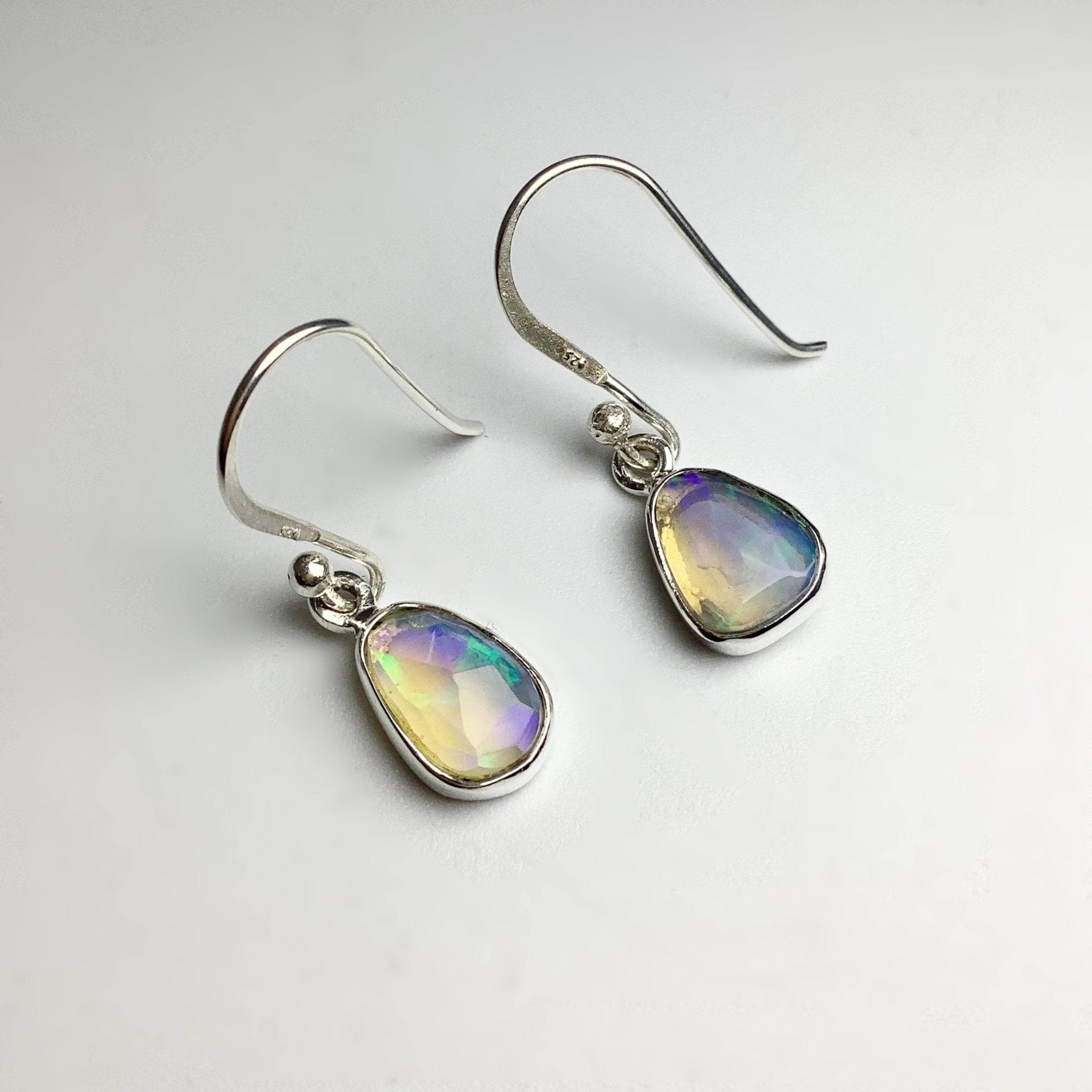 Ethiopian Fire Opal Freeform Faceted Dangle Earrings - Rocks and Gems Canada