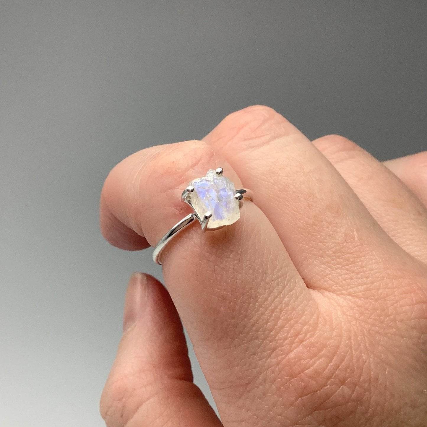 Raw Rainbow Moonstone Ring - Rocks and Gems Canada