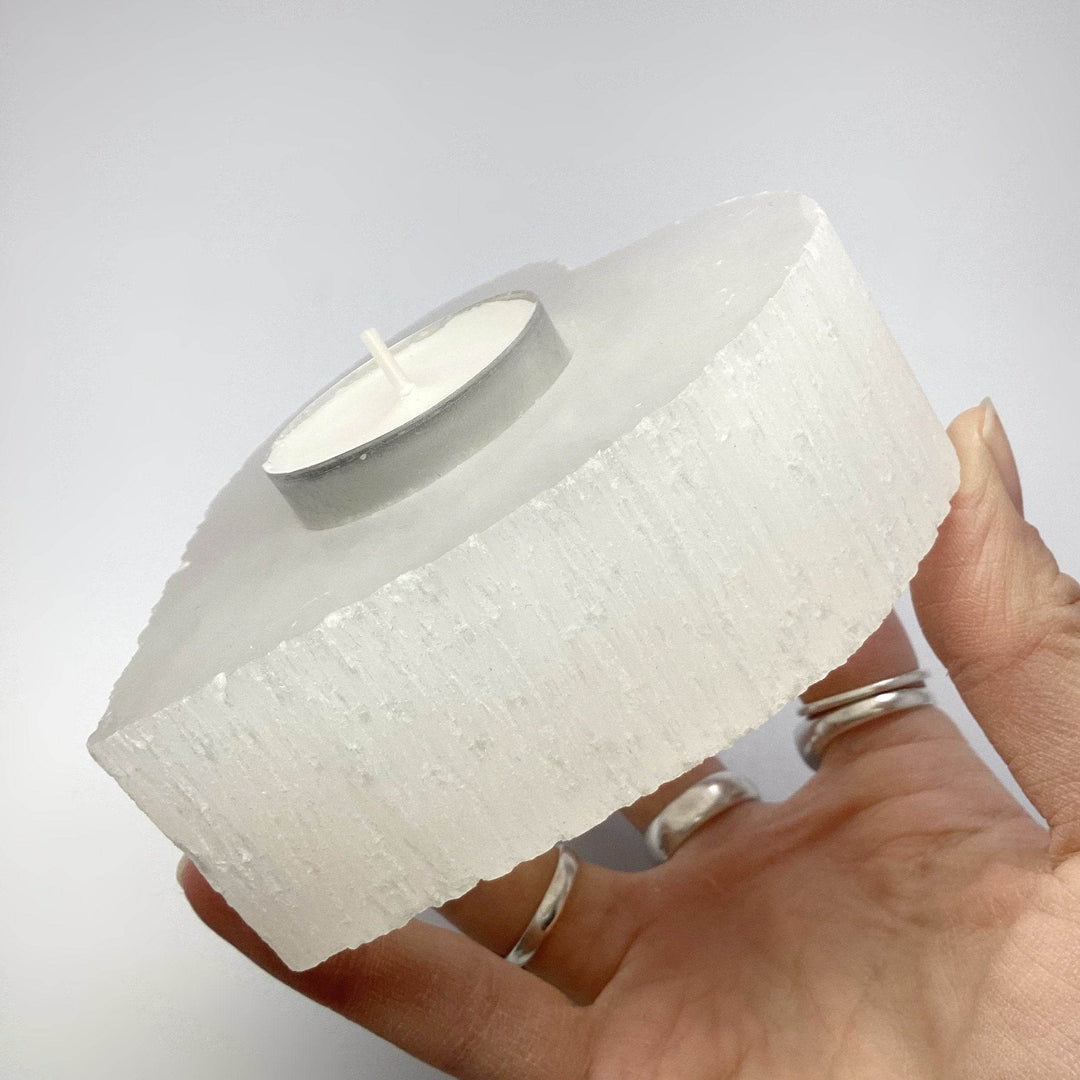 Selenite Heart Candle Holder - Rocks and Gems Canada