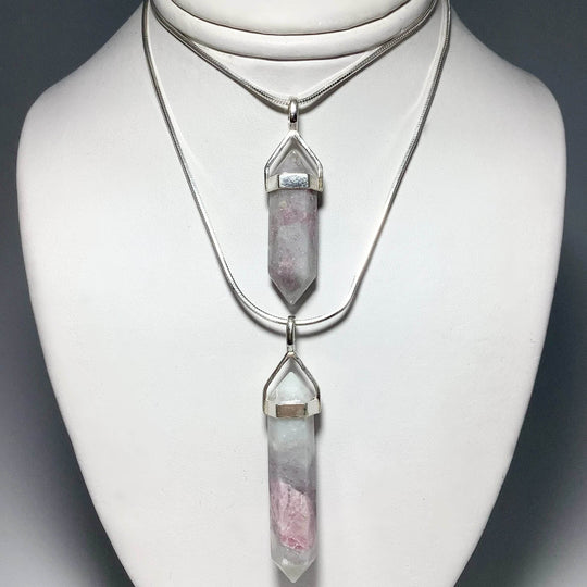 Quartz with Pink Tourmaline Double Terminated Point Pendant - Rocks and Gems Canada