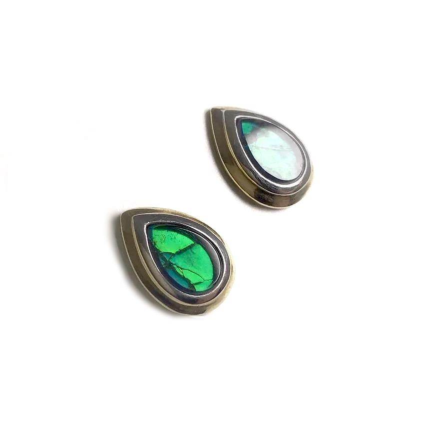 Alberta Ammolite 14K Gold and White Gold Stud Earrings - Rocks and Gems Canada
