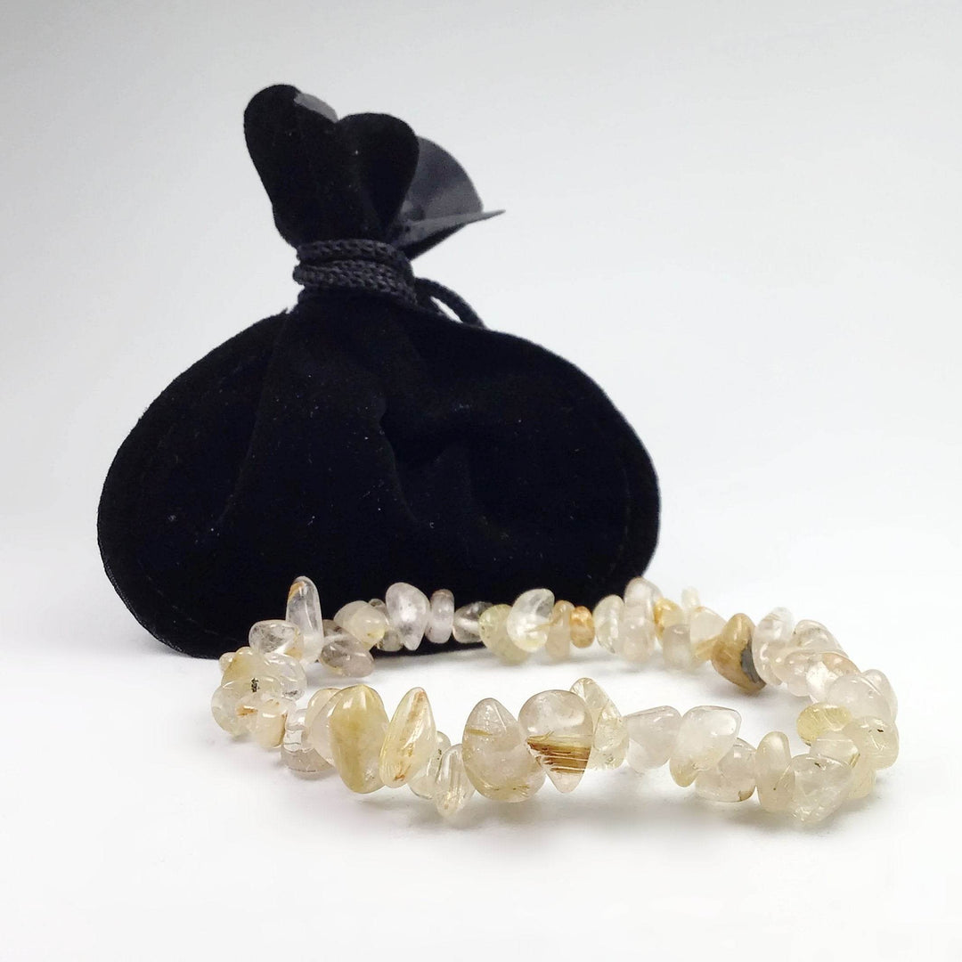 Rutilated Quartz Chip Beaded Bracelet - Rocks and Gems Canada