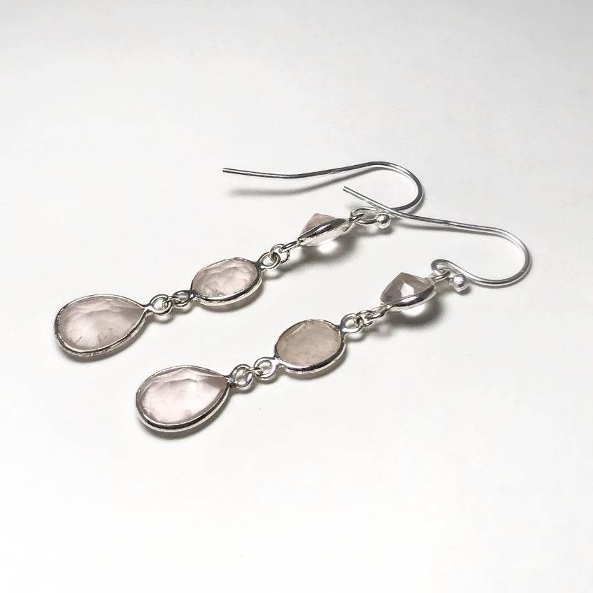 Rose Quartz Faceted Dangle Earrings - Rocks and Gems Canada