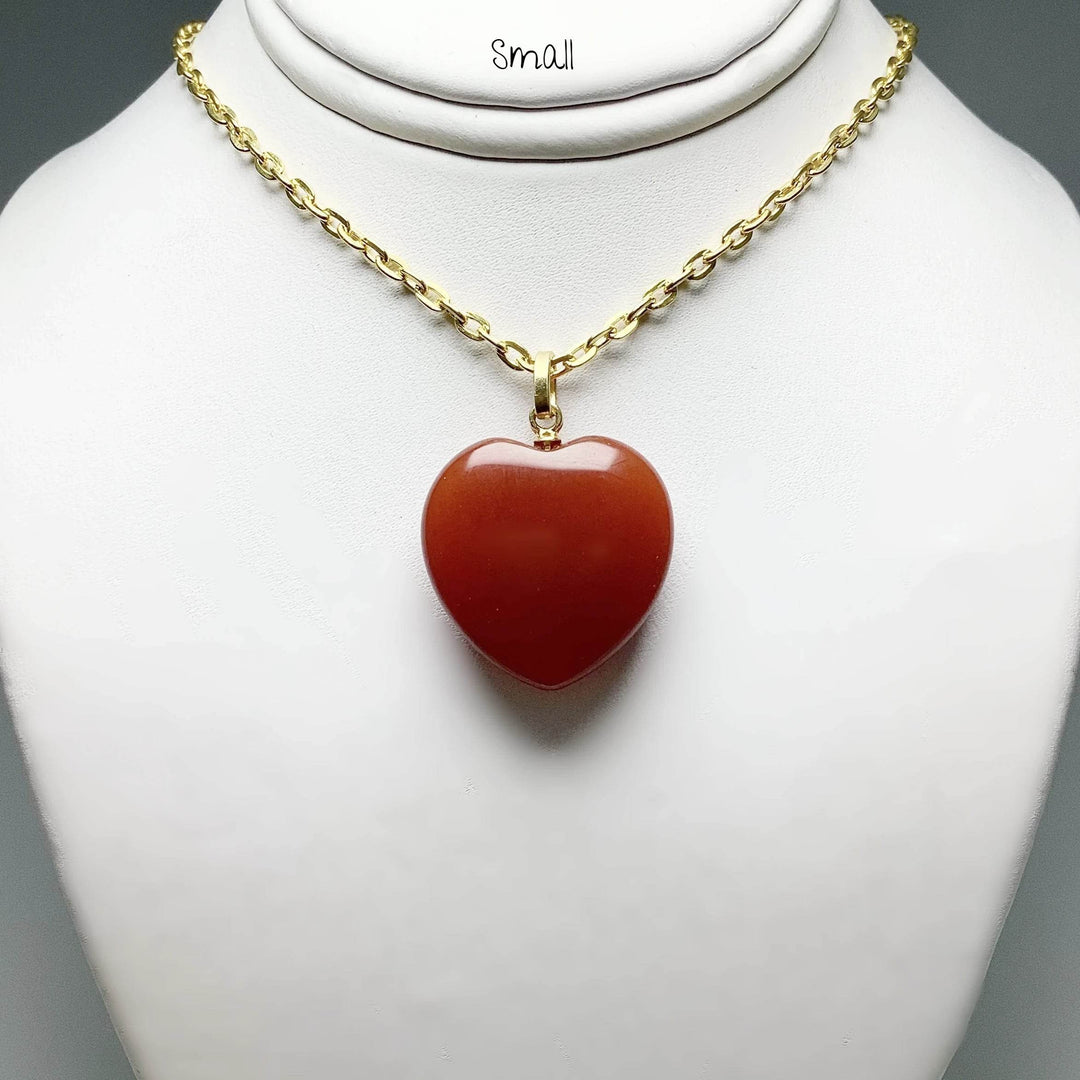 Carnelian Agate Heart Pendant - Gold Finish Bail - Rocks and Gems Canada