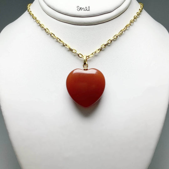 Carnelian Agate Heart Pendant - Gold Finish Bail - Rocks and Gems Canada