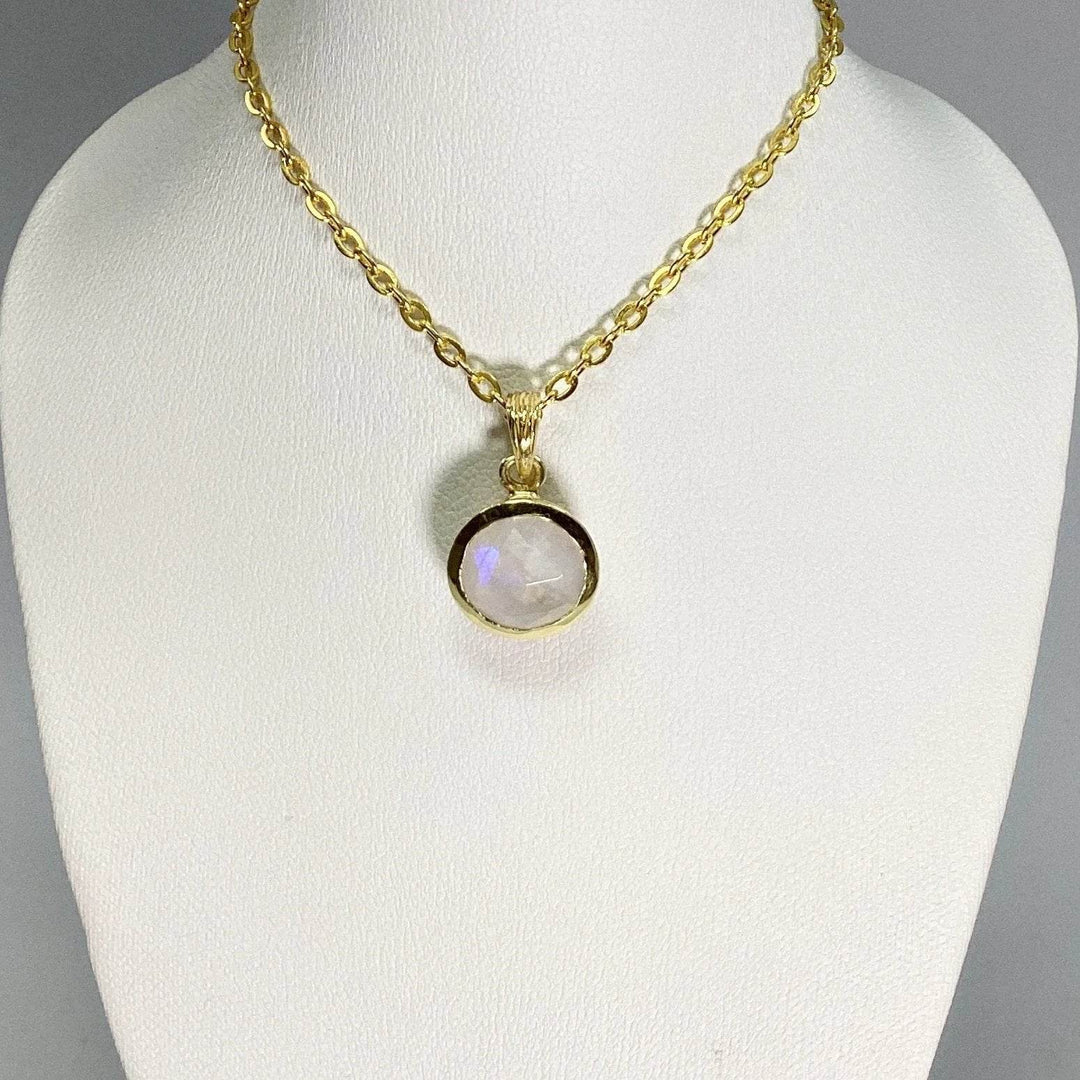 Rainbow Moonstone Gold Finish Pendant - Rocks and Gems Canada