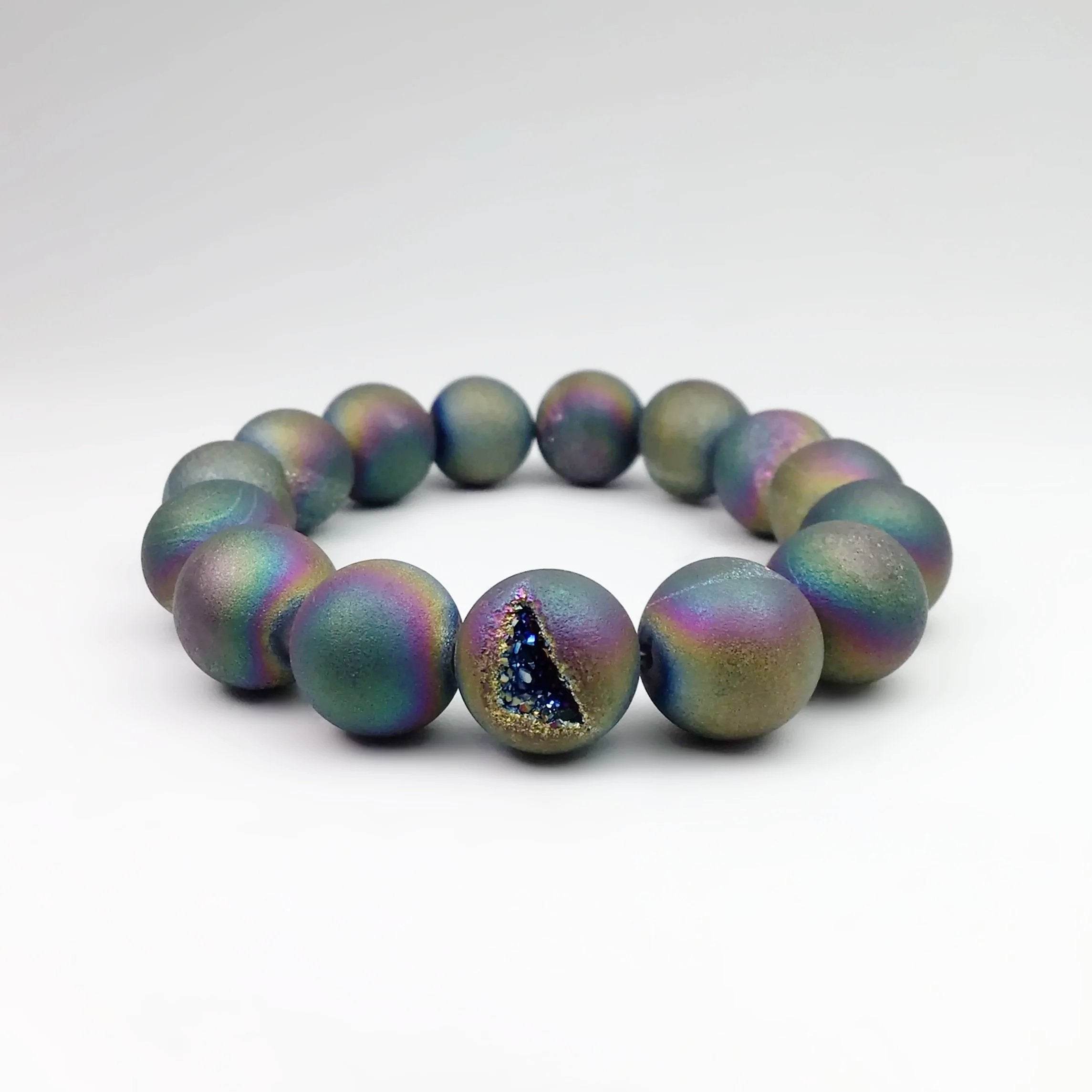 Druzy Matte Rainbow Beaded Bracelet - Rocks and Gems Canada