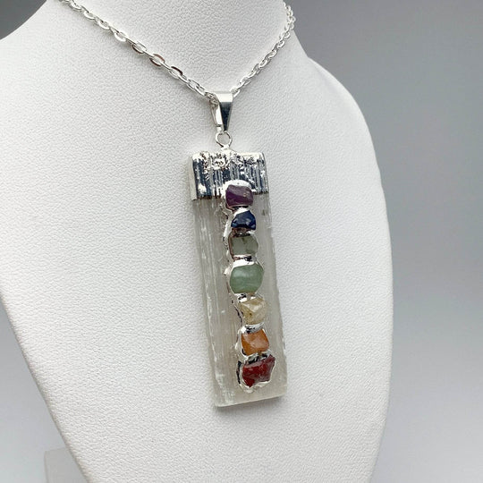 Selenite and Chakra Stone Necklace - Rocks and Gems Canada