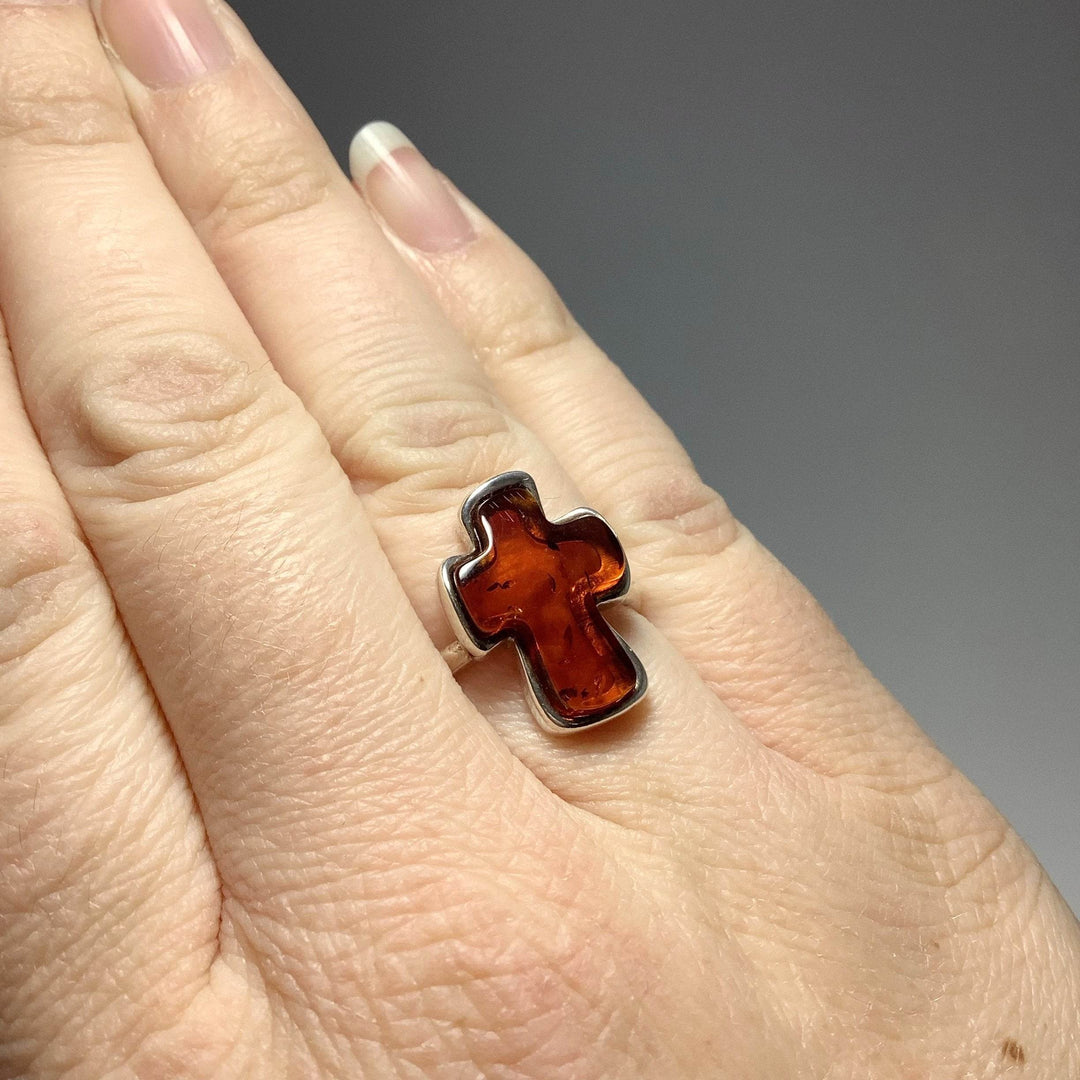 Cognac Amber Cross Ring - Rocks and Gems Canada