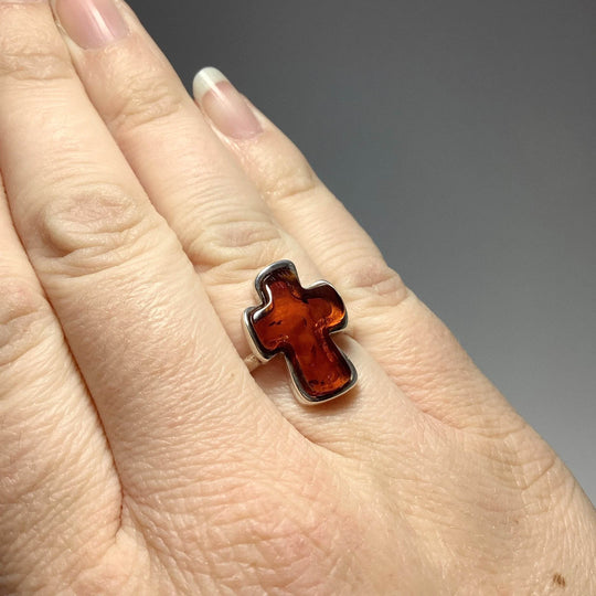 Cognac Amber Cross Ring - Rocks and Gems Canada