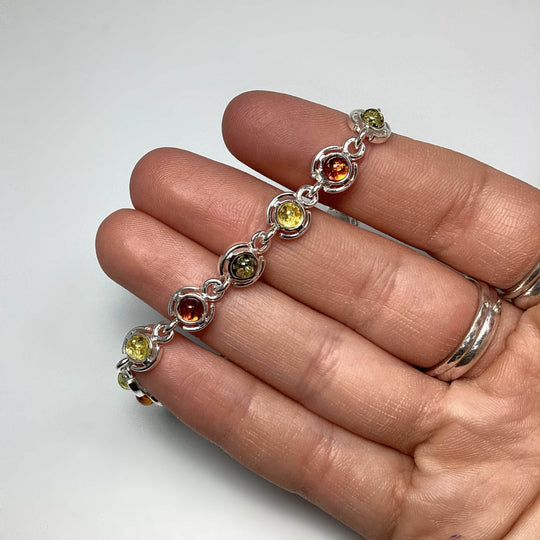 Mixed Amber Sterling Silver Bracelet - Rocks and Gems Canada